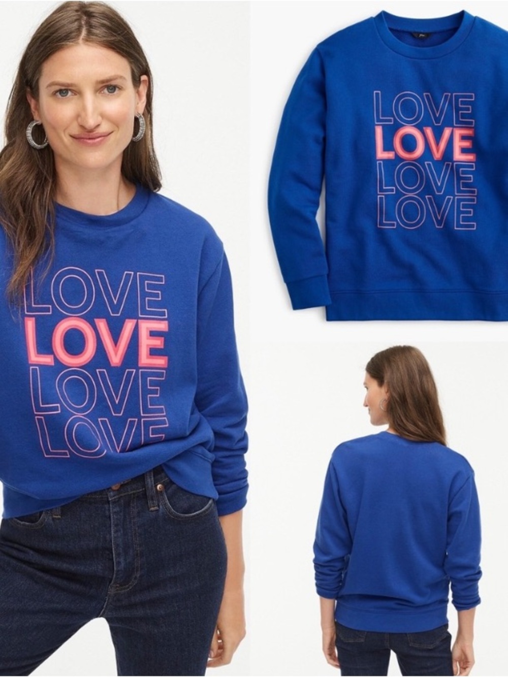J. Crew Blue Pink LOVE pullover sweatshirt Women’s Size Medium Casual Positive